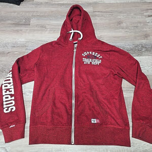 Superdry Track & Field Hoodie Hoody Red And White Womens 2XL Atheletic Zip